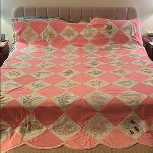 48 embroidered states on Pink and White summer Quilt.